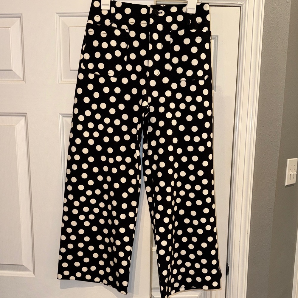 Maeve Anthropologie Black and White Polka Dot Wide Leg Pants NEW WITH TAGS